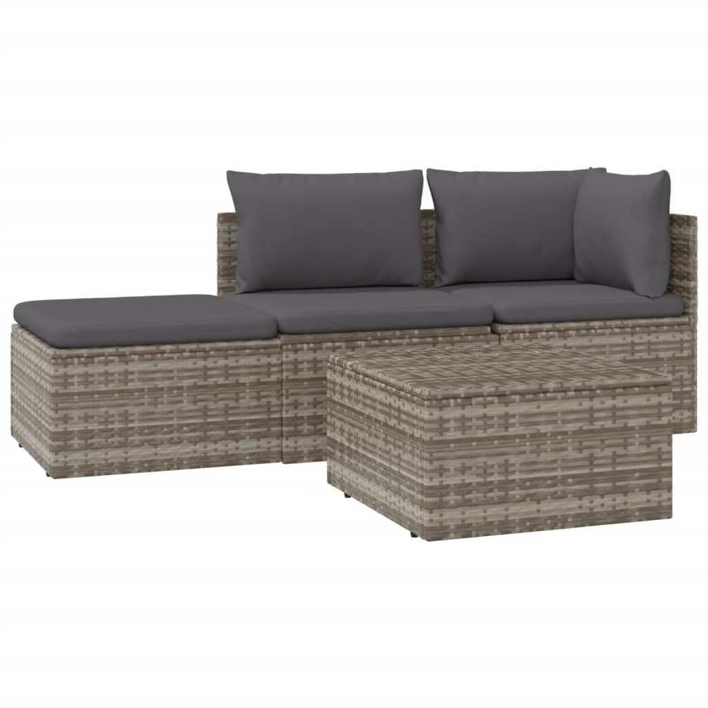 Set Divani da Giardino 4 pz con Cuscini in Polyrattan Grigio - homemem39