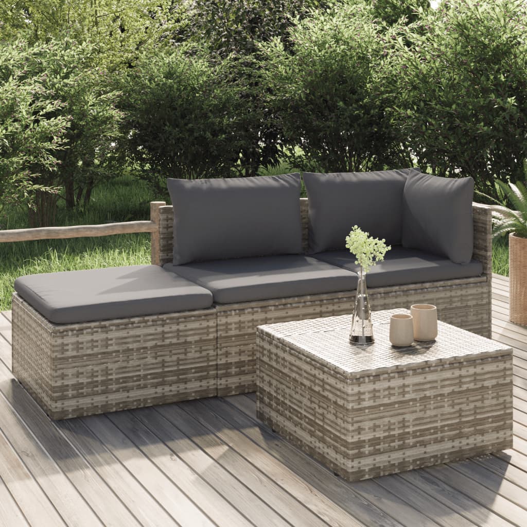 Set Divani da Giardino 4 pz con Cuscini in Polyrattan Grigio - homemem39
