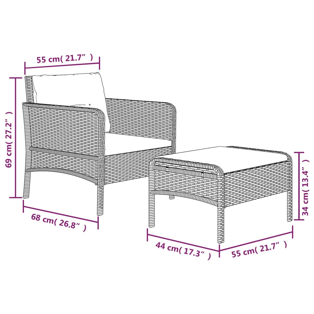 Set di Divani da Giardino 2 pz con Cuscini in Polyrattan Grigio | homemem39