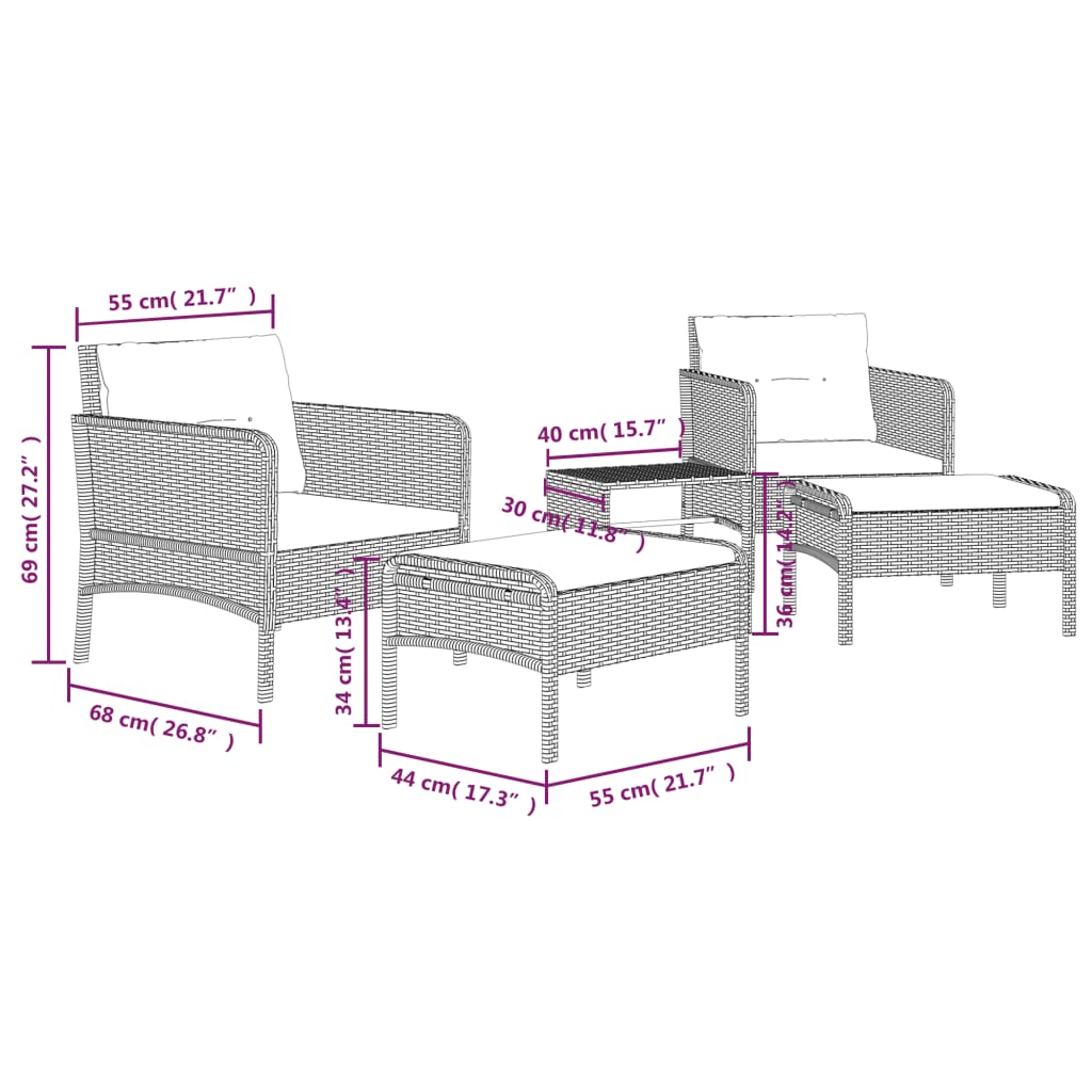 Set Divani da Giardino 5 pz con Cuscini Marrone in Polyrattan | homemem39