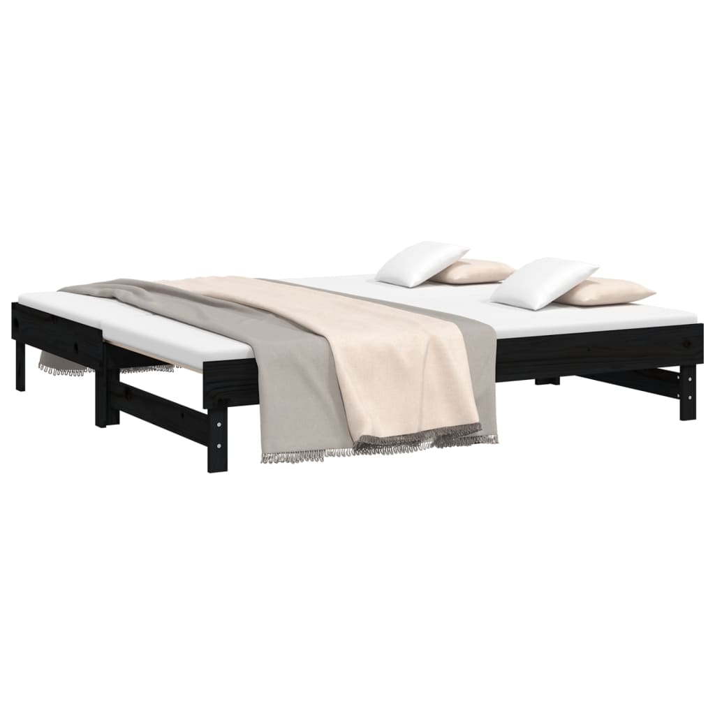 Dormeuse Estraibile Nera 2x(90x190) cm Legno Massello di Pino - homemem39