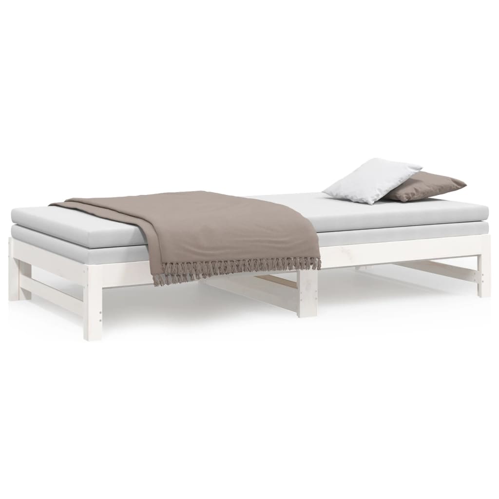Dormeuse Estraibile Bianca 2x(100x200)cm Legno Massello di Pino - homemem39