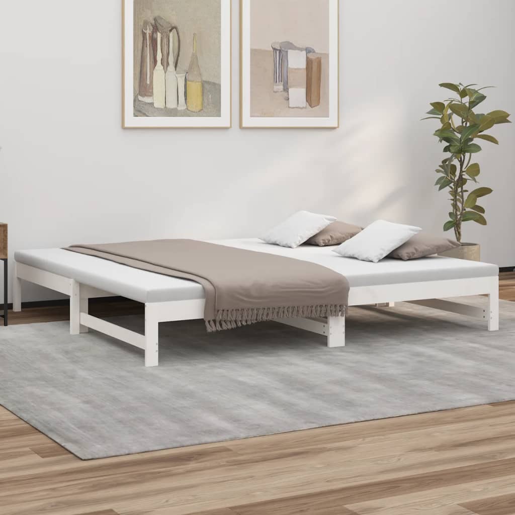 Dormeuse Estraibile Bianca 2x(100x200)cm Legno Massello di Pino - homemem39