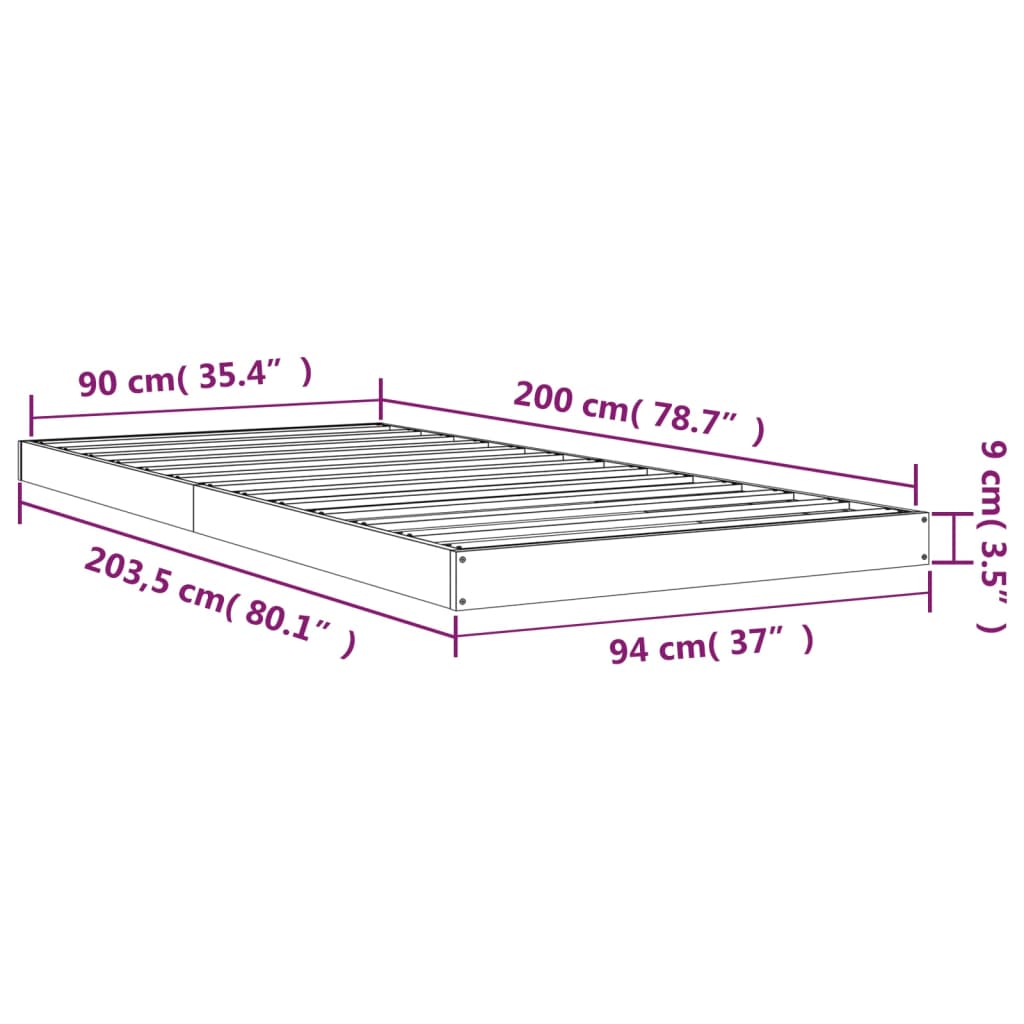 Giroletto senza Materasso Bianco 90x200 cm Legno Massello Pino