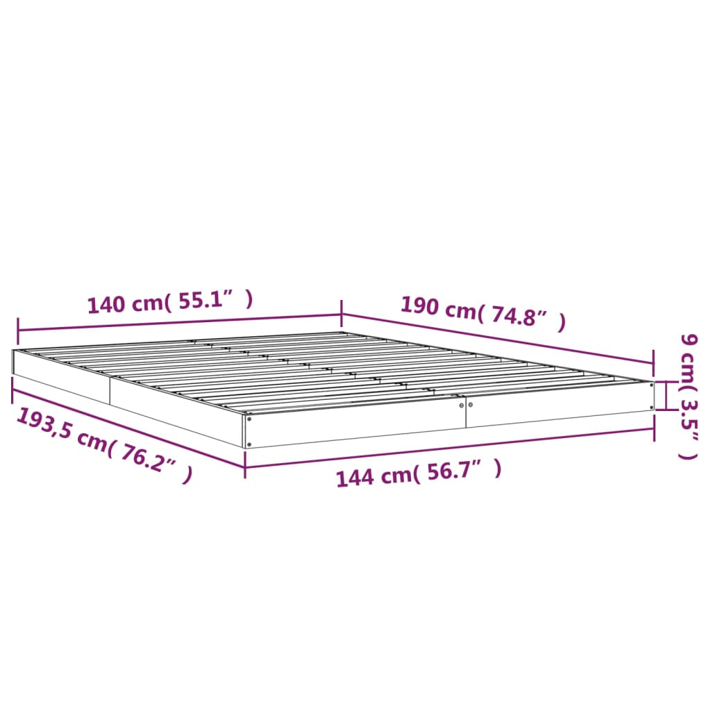 Letto senza Materasso Bianco 140x190 cm Legno Massello di Pino - homemem39
