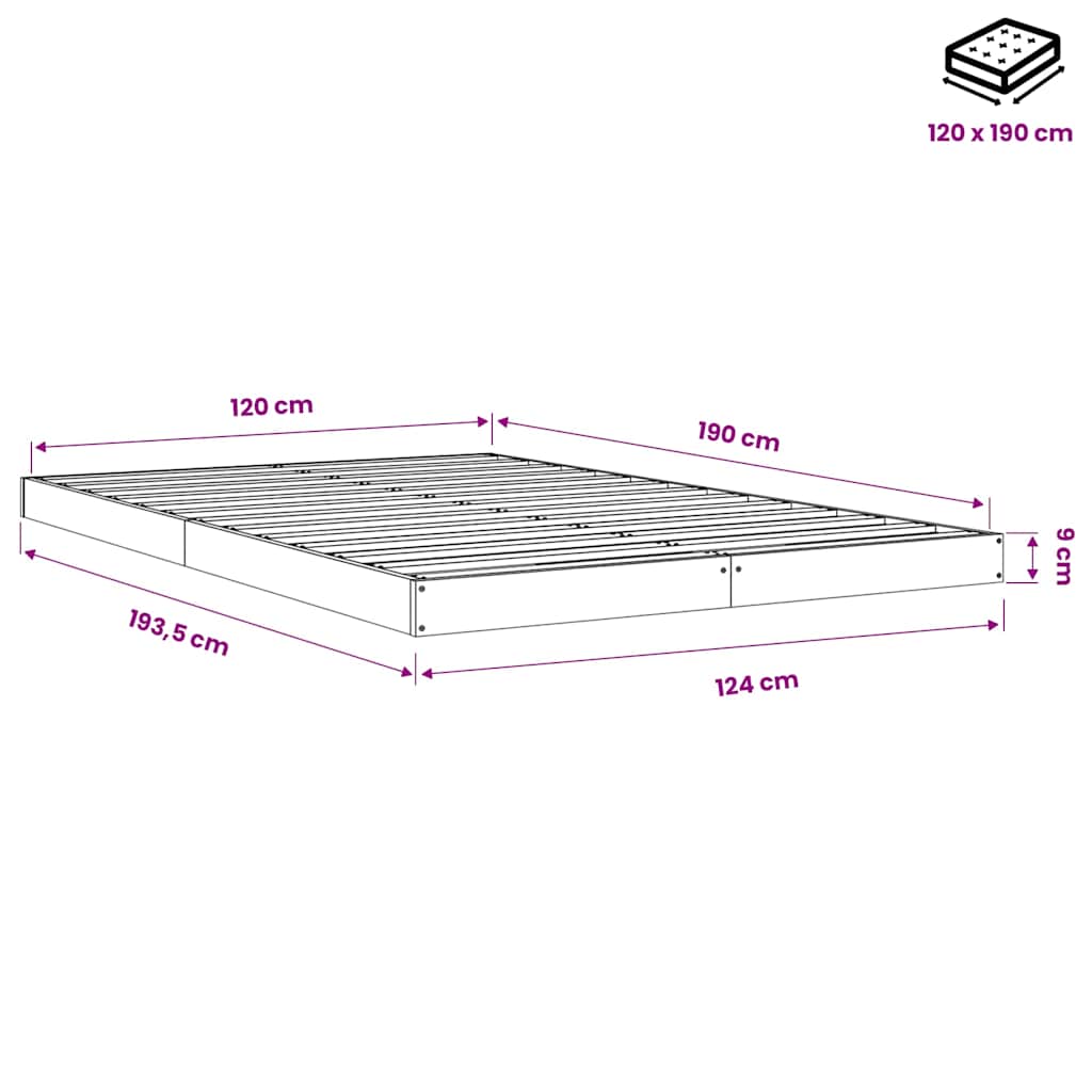 Letto senza Materasso Bianco 120x190 cm Legno Massello di Pino