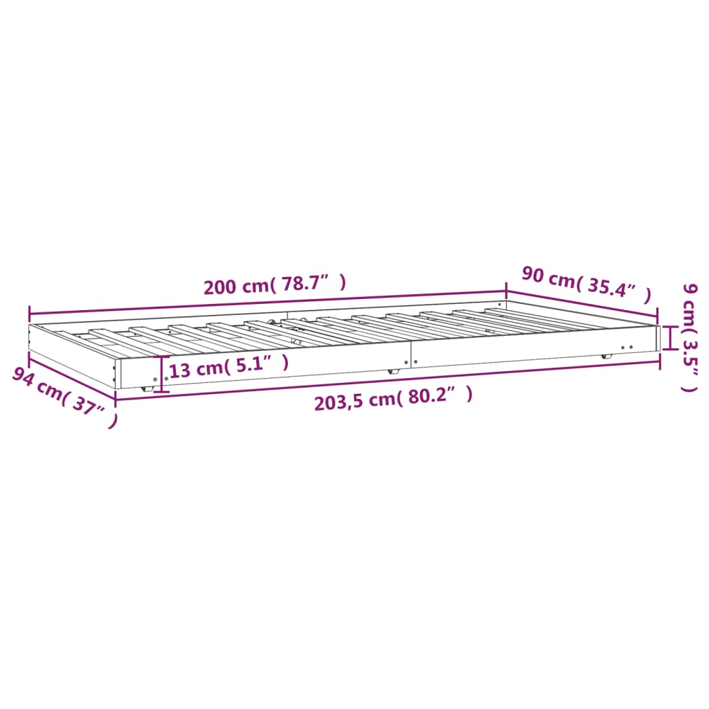 Giroletto senza Materasso 90x200 cm in Legno Massello di Pino | homemem39