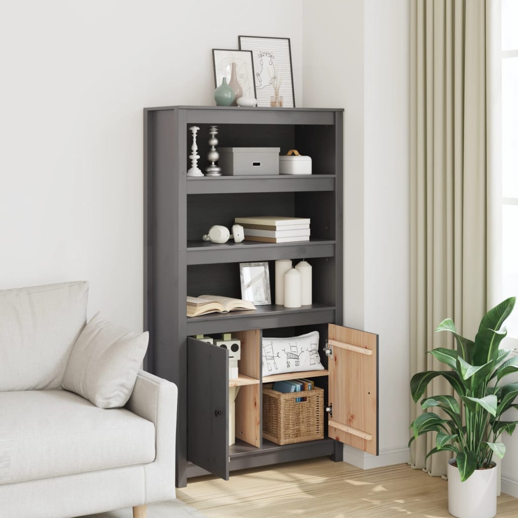 Credenza Grigio 80x35x154 cm in Legno Massello di Pino - homemem39
