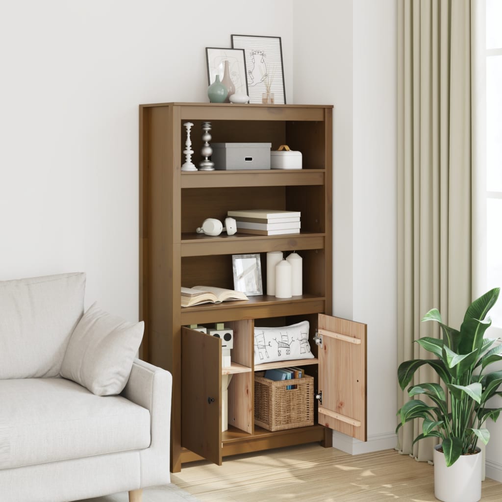 Credenza Marrone Ambra 80x35x154 cm in Legno Massello di Pino - homemem39