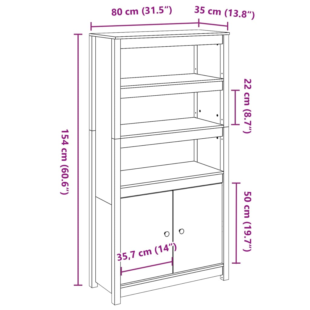 Credenza Marrone Ambra 80x35x154 cm in Legno Massello di Pino - homemem39
