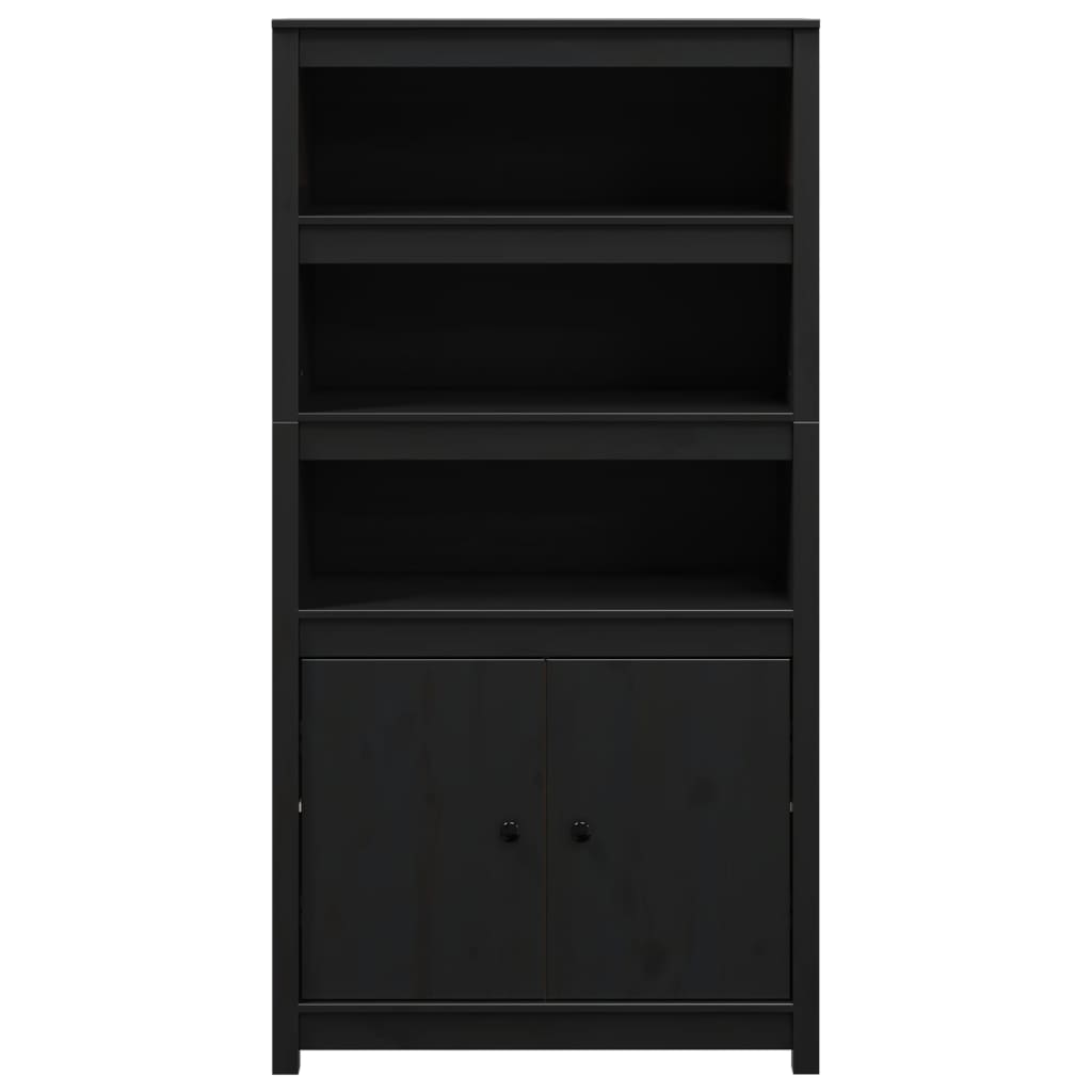 Credenza Nera 80x35x154 cm in Legno Massello di Pino - homemem39