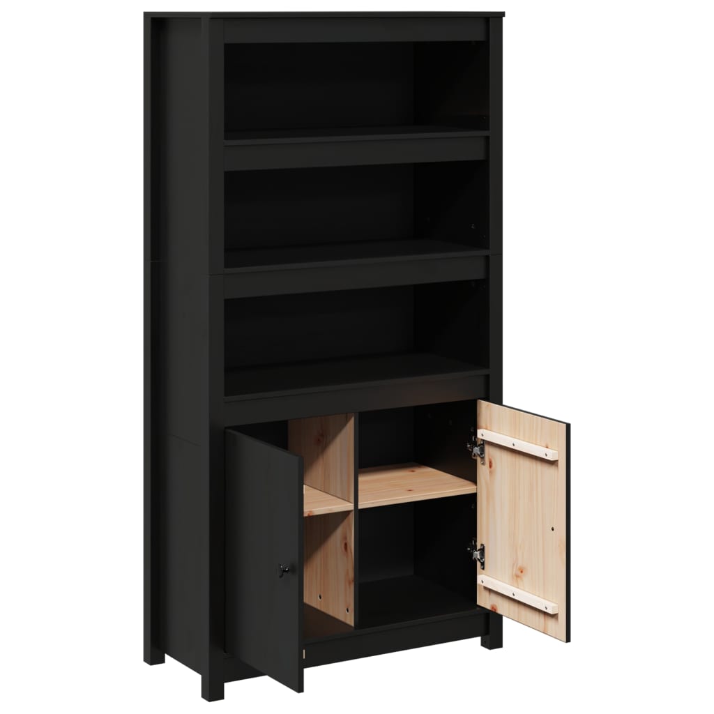 Credenza Nera 80x35x154 cm in Legno Massello di Pino - homemem39