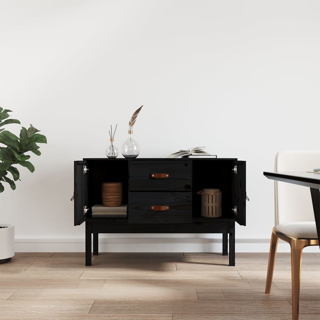 Credenza Nera 110x40x78 cm in Legno Massello di Pino - homemem39
