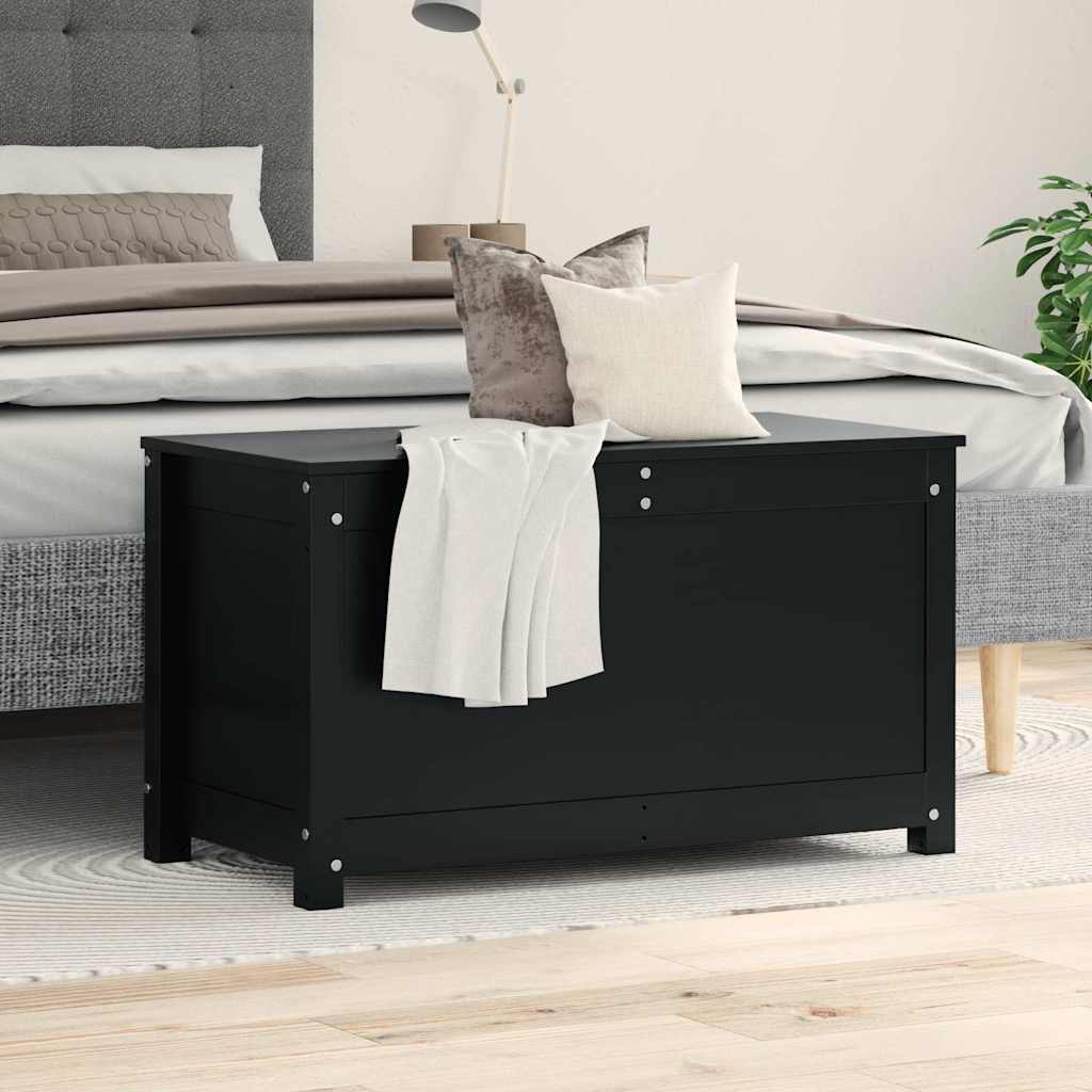 Contenitore Portaoggetti Nero 80x40x45,5cm Legno Massello Pino - homemem39