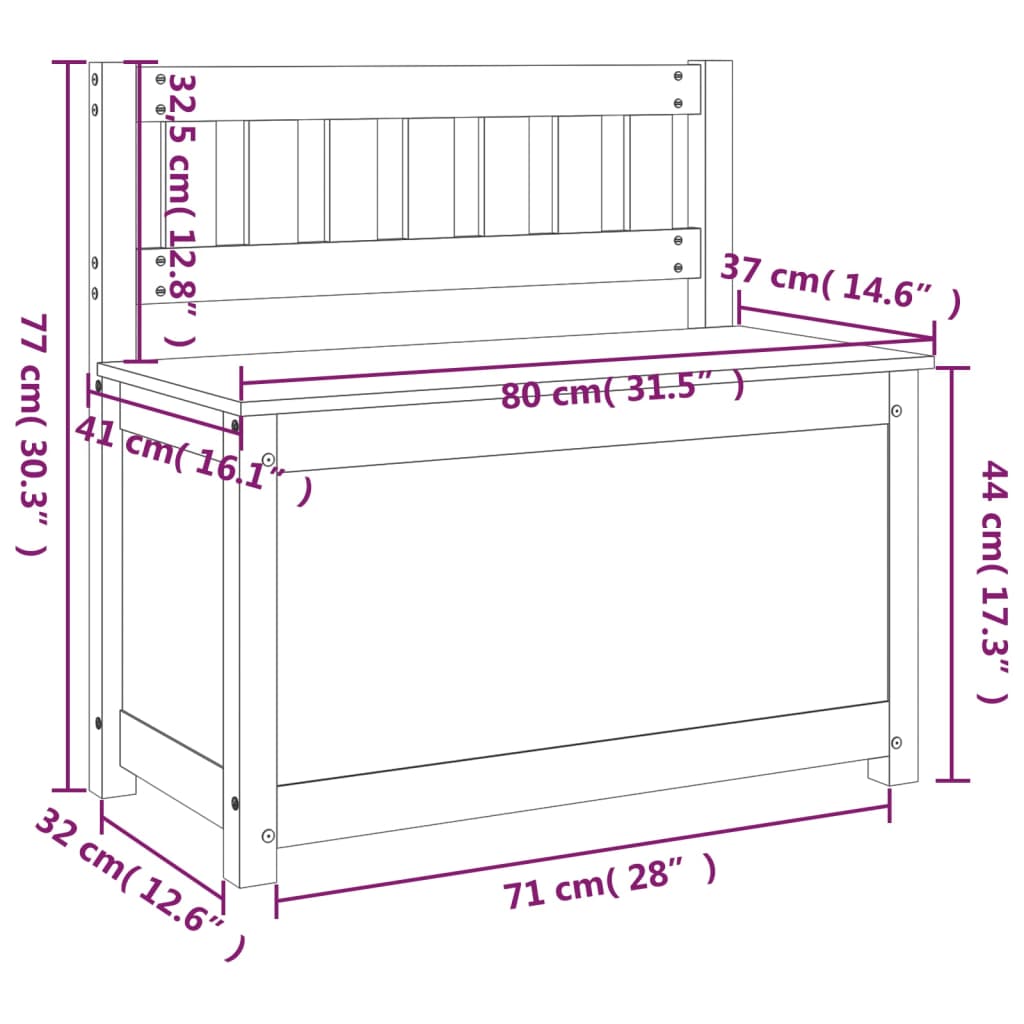 Panca Nera 80x41x77 cm in Legno Massello di Pino - homemem39