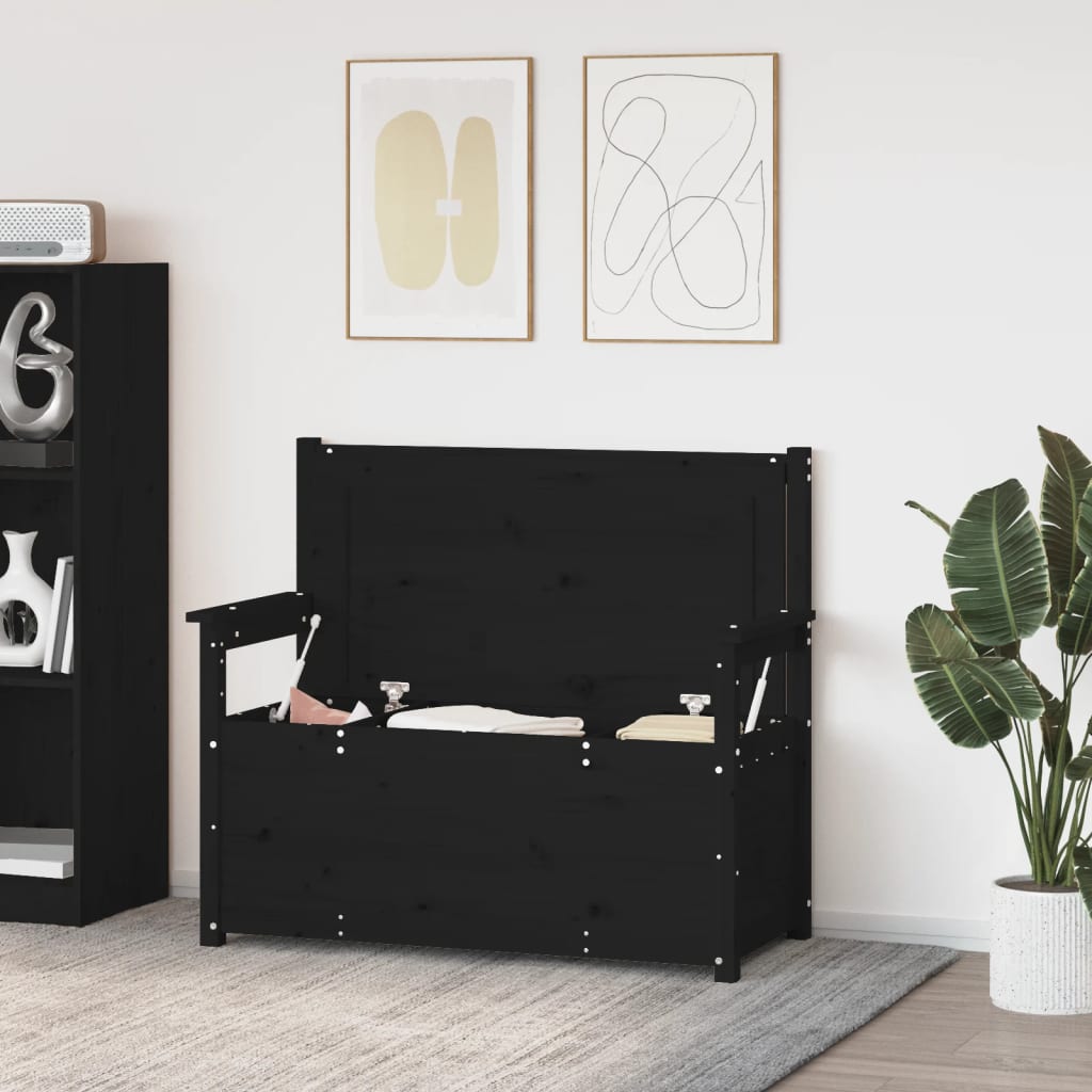 Panca Nera 112,5x51,5x96,5 cm in Legno Massello di Pino - homemem39