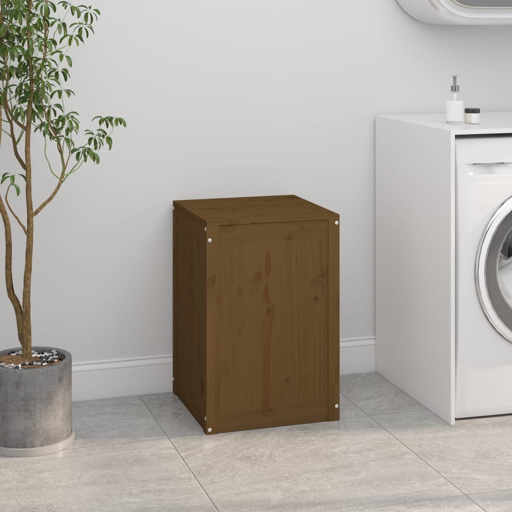 Contenitore per Bucato Ambra 44x44x66 cm Legno Massello Pino - homemem39