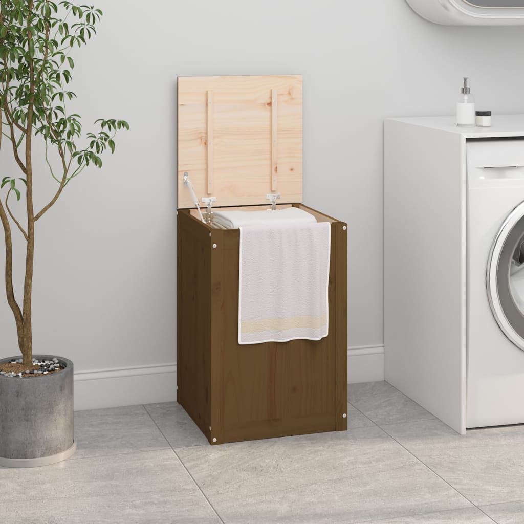 Contenitore per Bucato Ambra 44x44x66 cm Legno Massello Pino - homemem39
