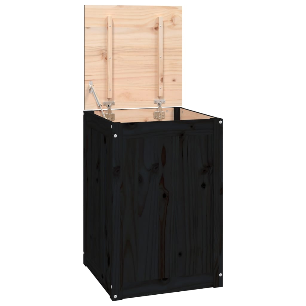Contenitore per Bucato Nero 44x44x66 cm Legno Massello Pino - homemem39