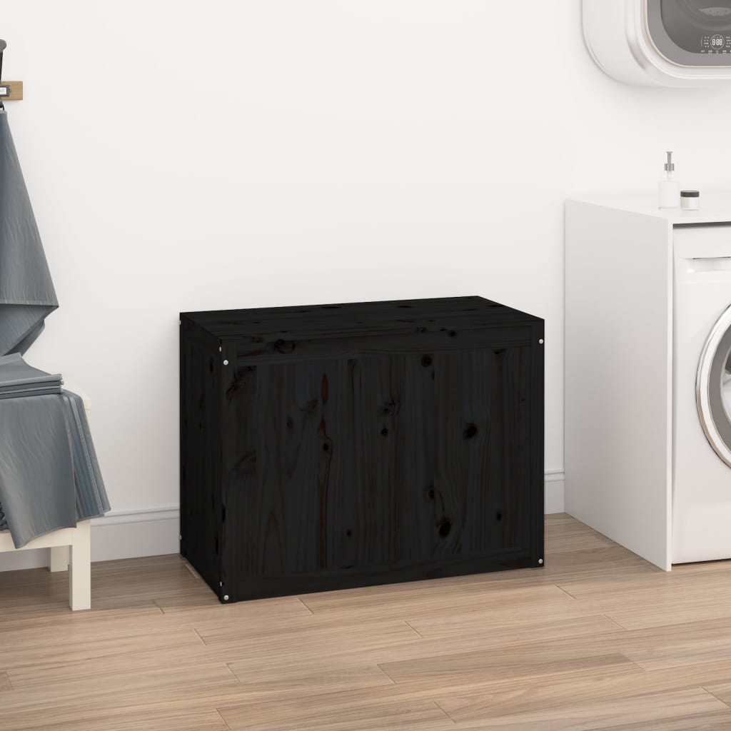 Contenitore per Bucato Nero 88,5x44x66 cm Legno Massello Pino - homemem39