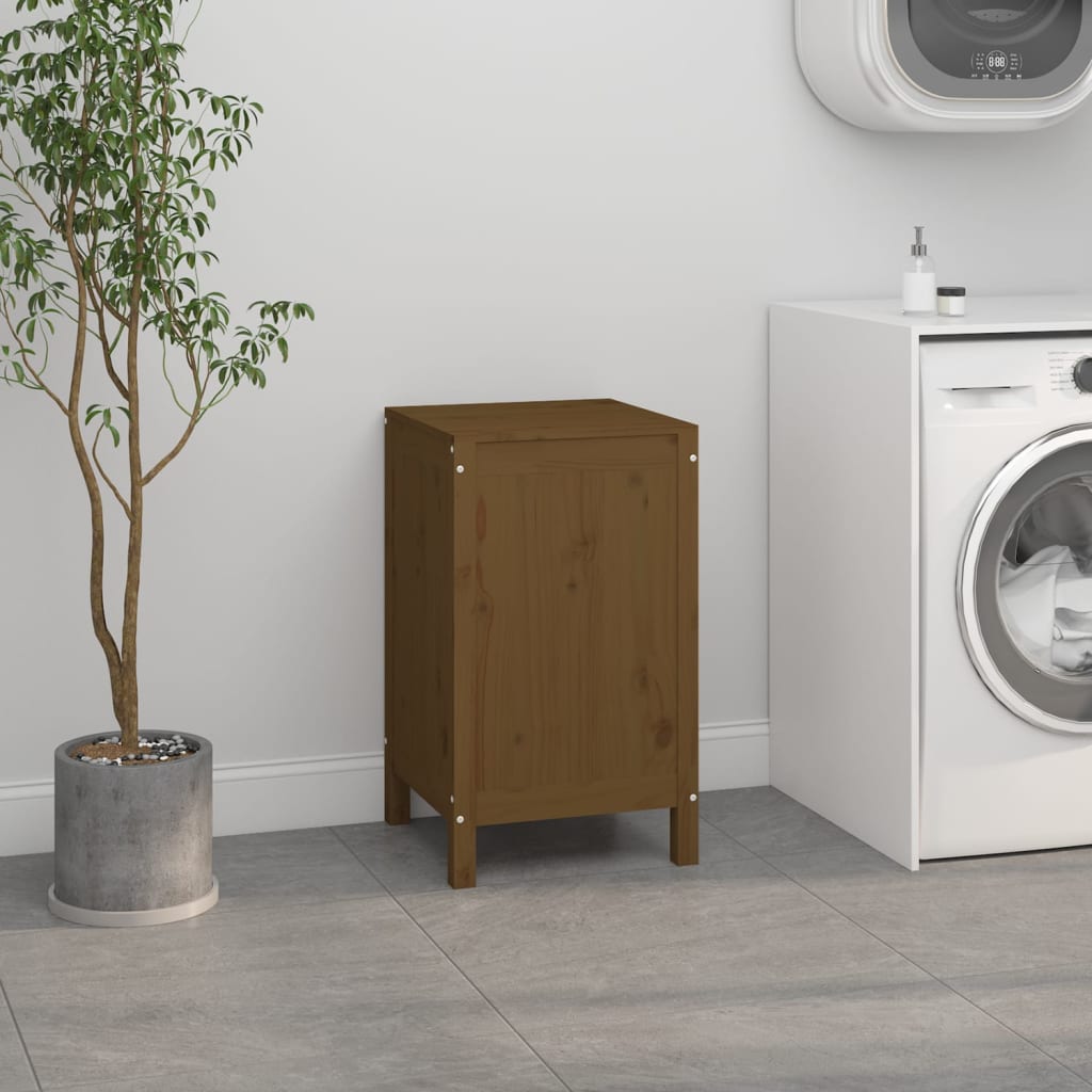 Contenitore per Bucato Ambra 44x44x76 cm Legno Massello Pino - homemem39