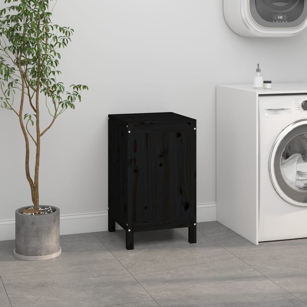Contenitore per Bucato Nero 44x44x76 cm Legno Massello Pino - homemem39