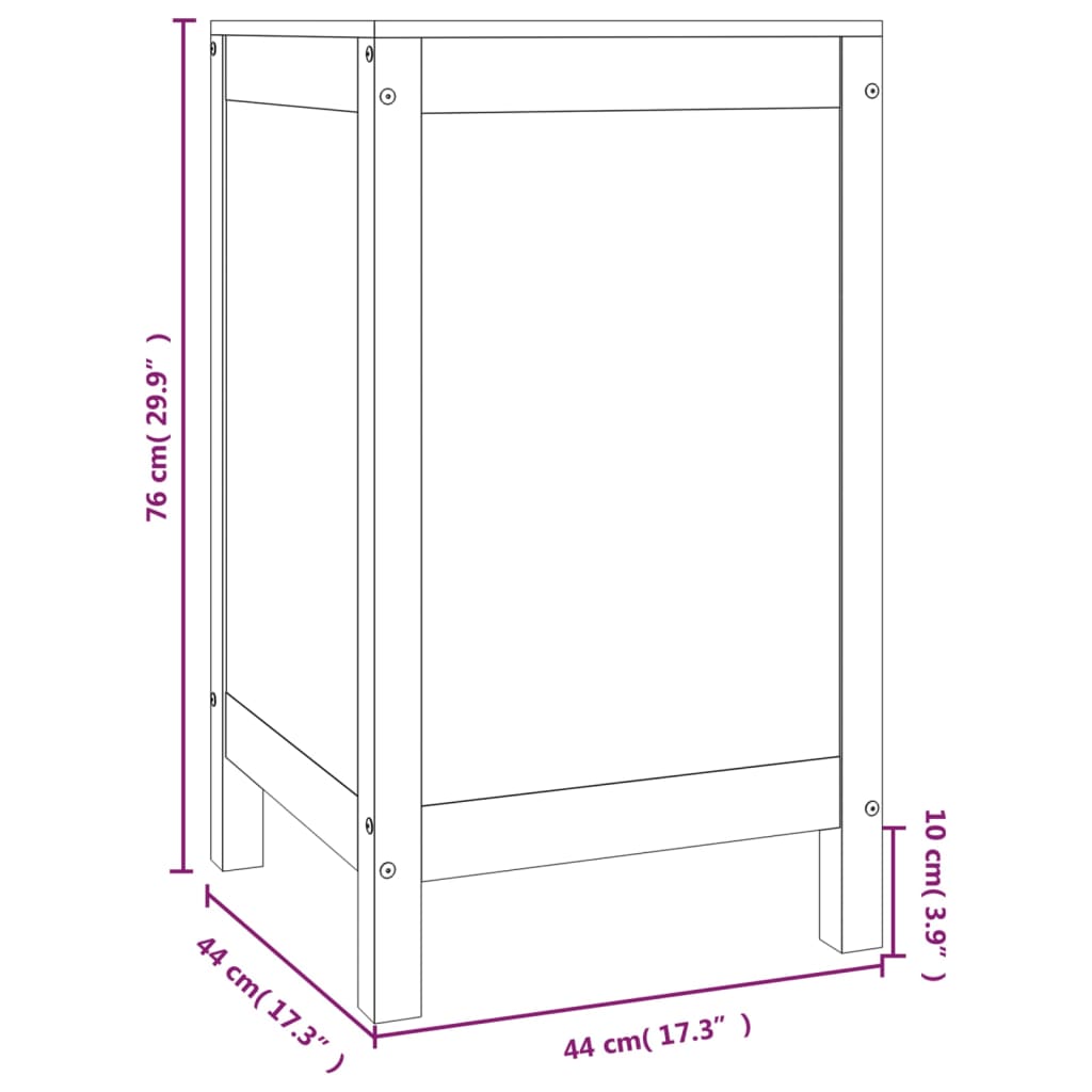 Contenitore per Bucato Nero 44x44x76 cm Legno Massello Pino - homemem39