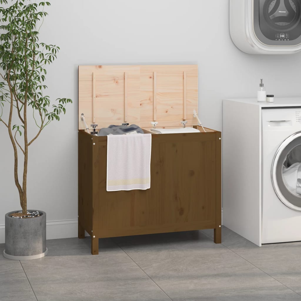 Contenitore per Bucato Ambra 88,5x44x76 cm Legno Massello Pino - homemem39