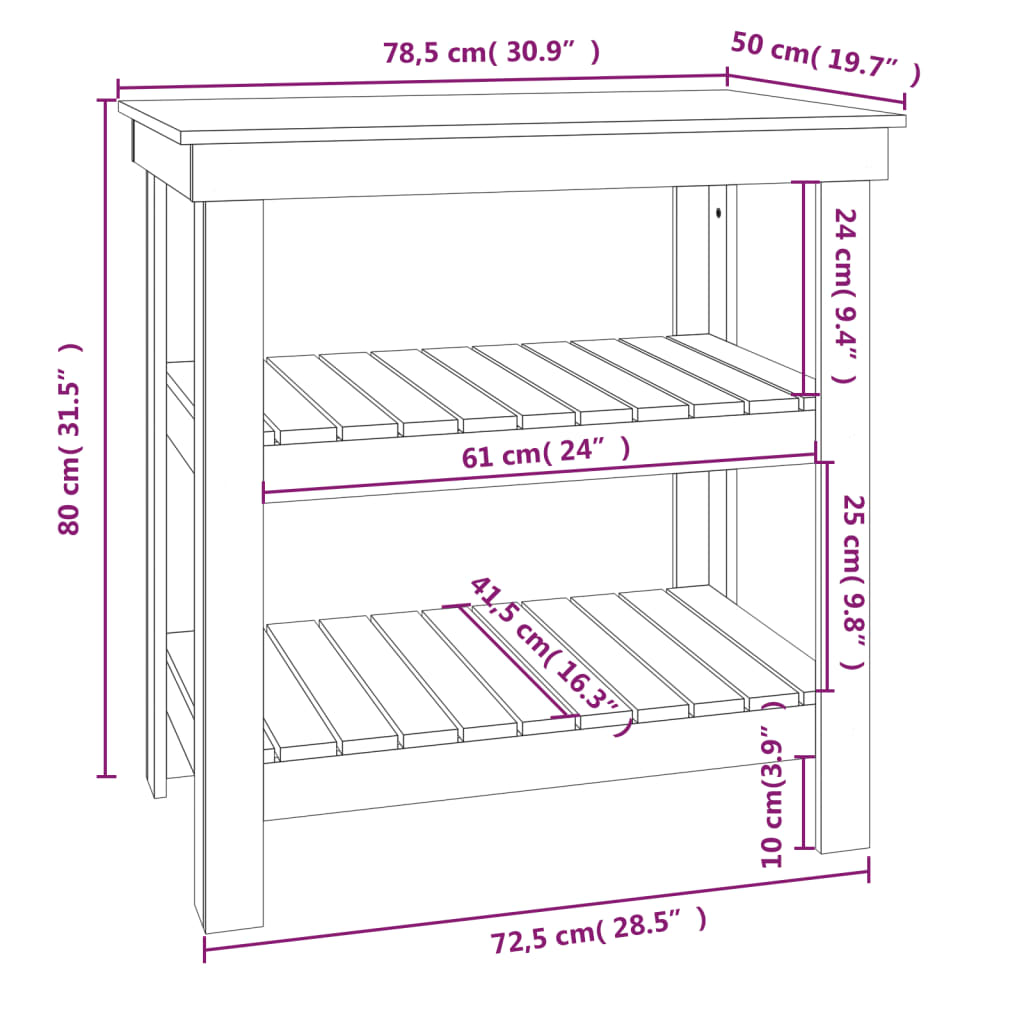 Banco da Lavoro Grigio 78,5x50x80 cm in Legno Massello di Pino | homemem39
