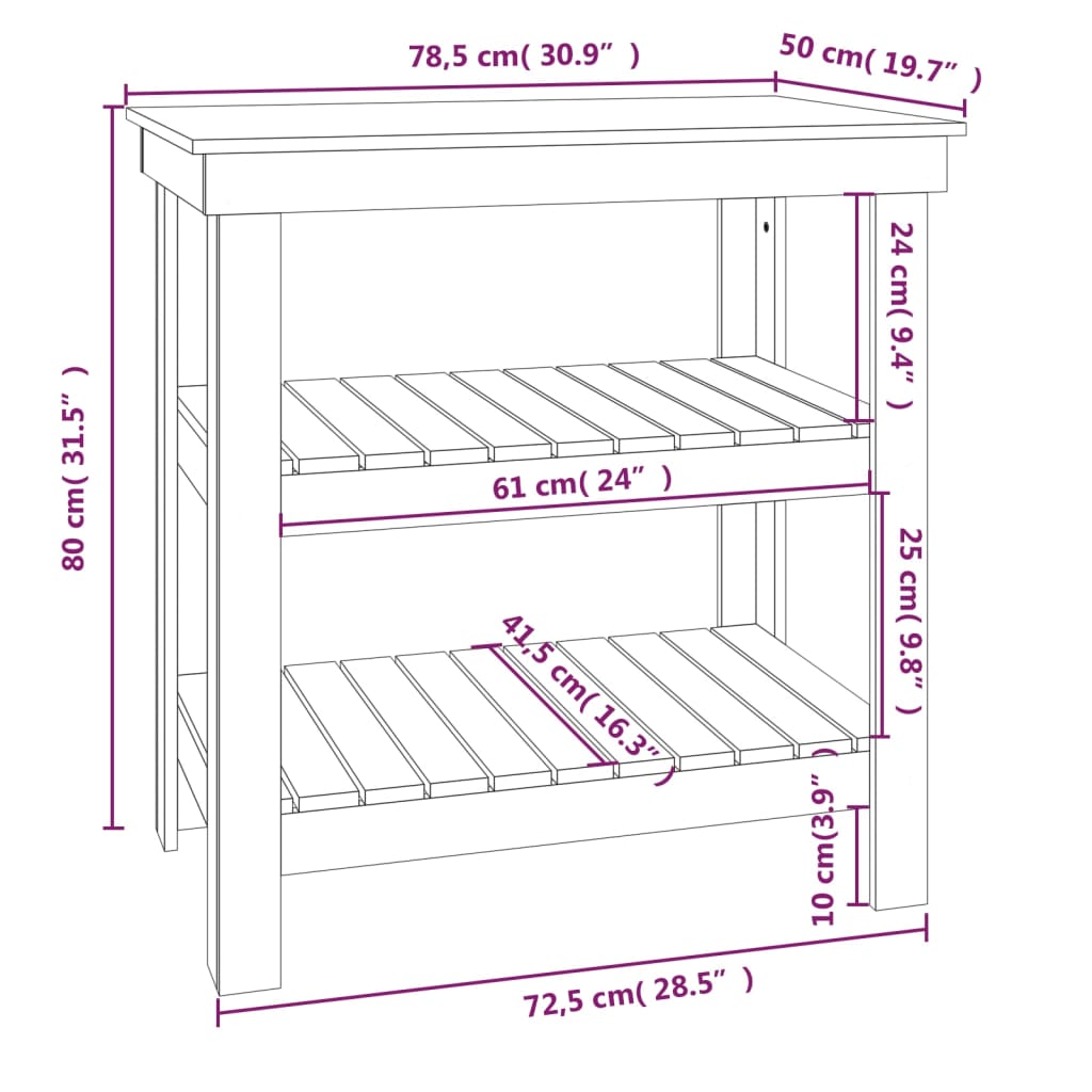 Banco da Lavoro Nero 78,5x50x80 cm in Legno Massello di Pino | homemem39