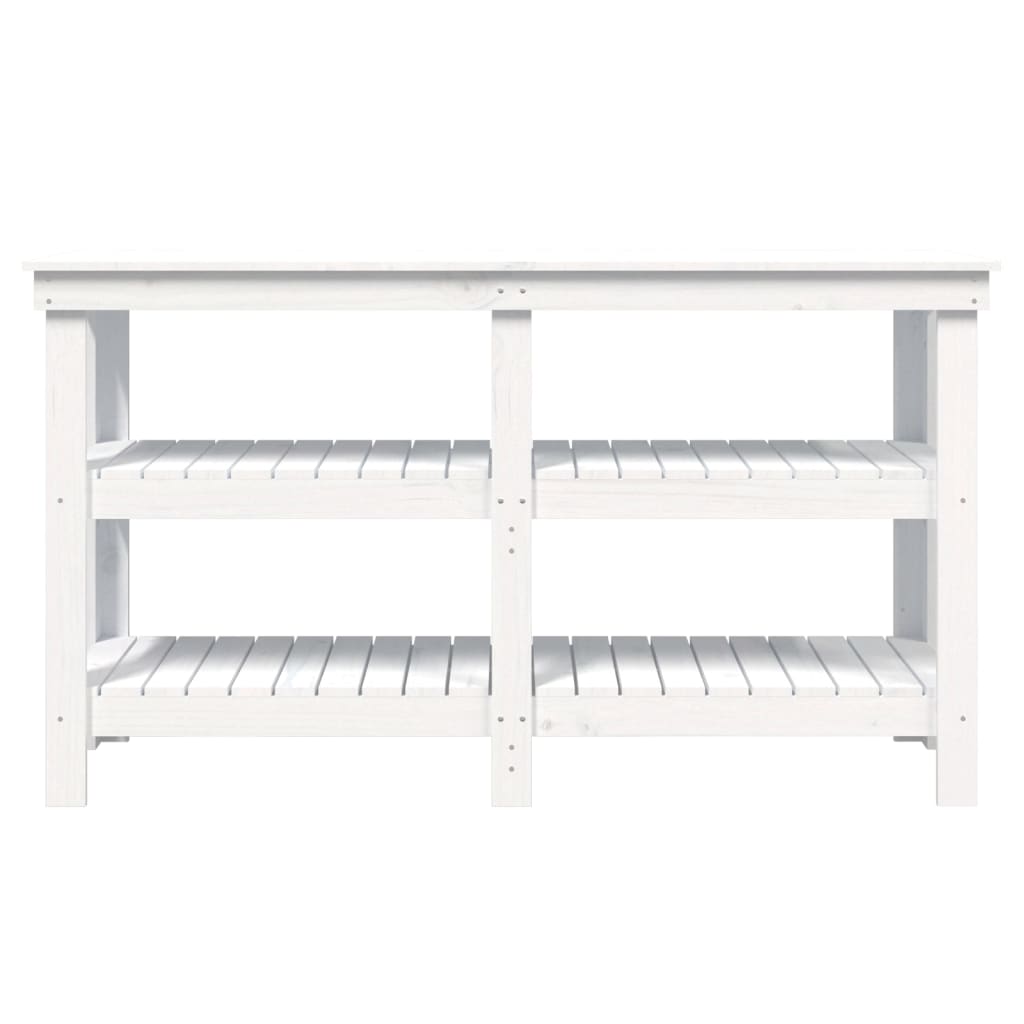 Banco da Lavoro Bianco 142,5x50x80 cm in Legno Massello di Pino - homemem39