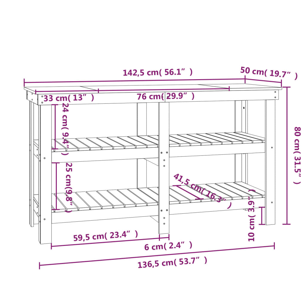 Banco da Lavoro Bianco 142,5x50x80 cm in Legno Massello di Pino - homemem39