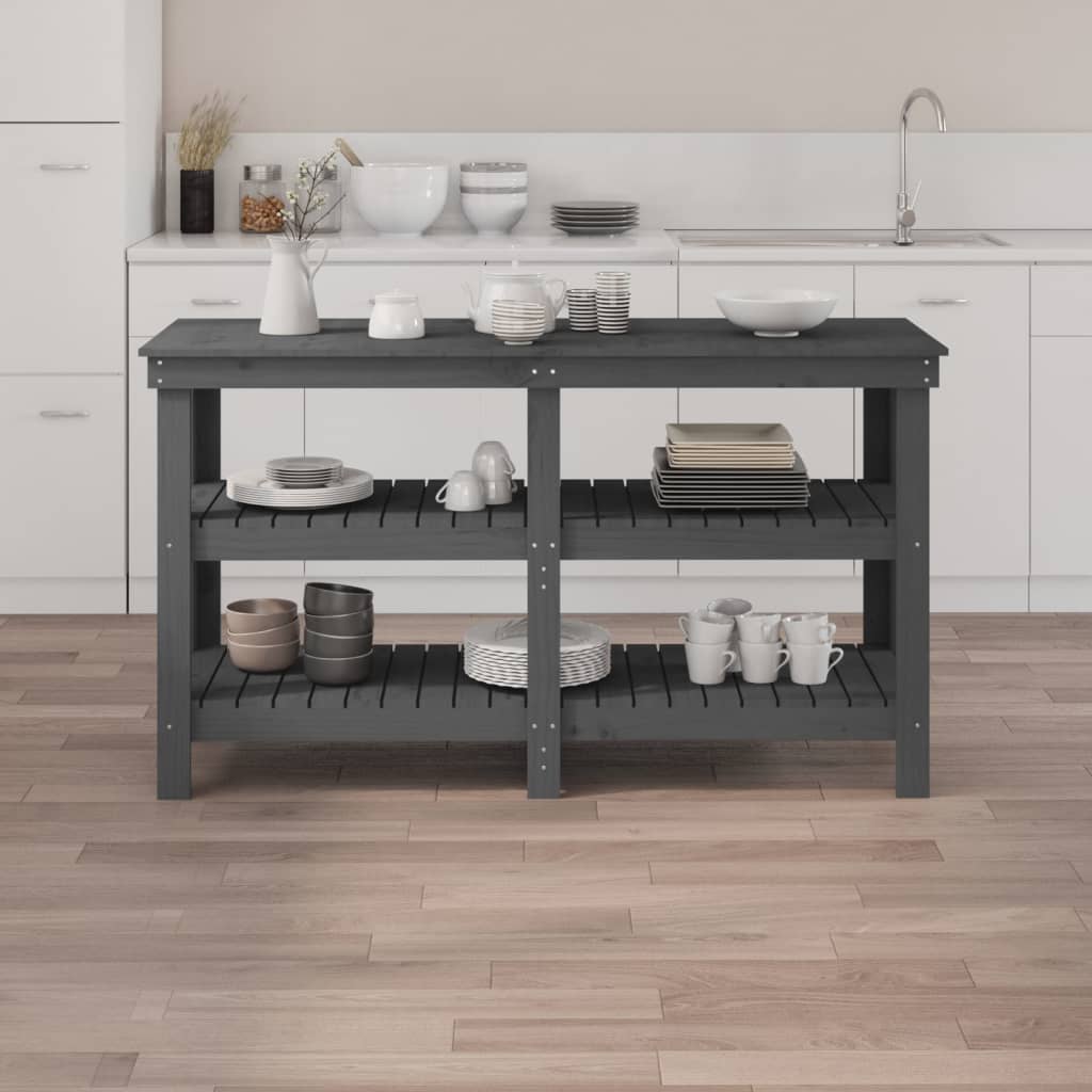 Banco da Lavoro Grigio 142,5x50x80 cm in Legno Massello di Pino - homemem39