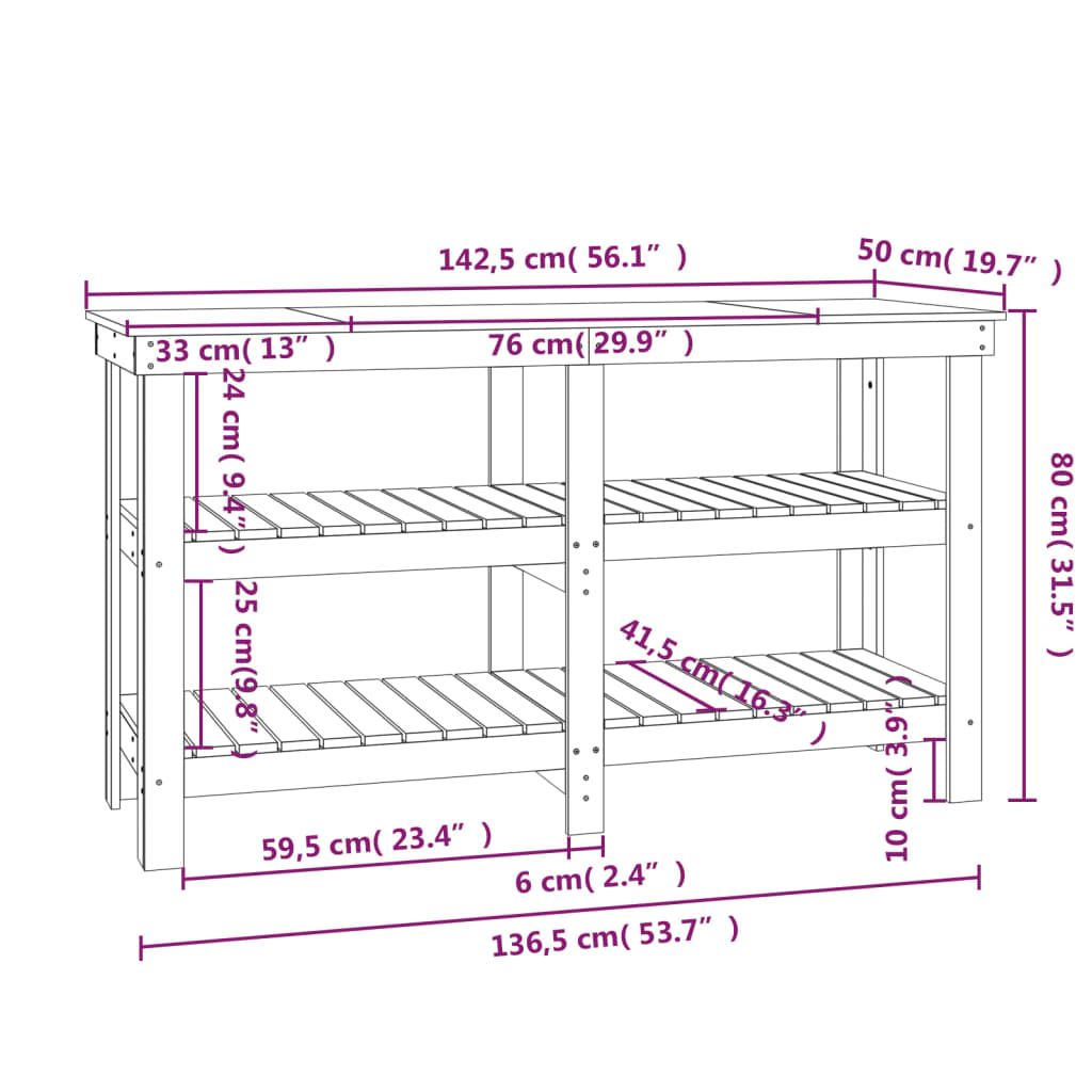 Banco da Lavoro Grigio 142,5x50x80 cm in Legno Massello di Pino - homemem39