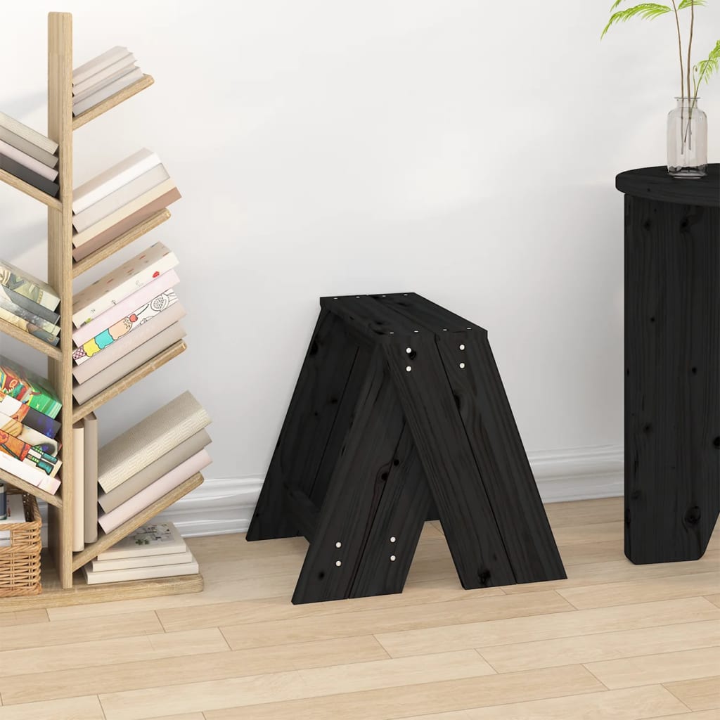 Sgabelli 2 pz Nero 40x40x45 cm in Legno Massello di Pino - homemem39