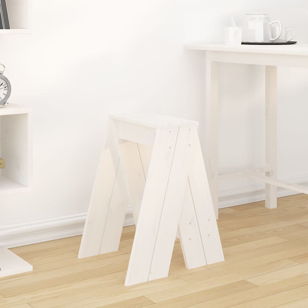 Sgabelli 2 pz Bianchi 40x40x60 cm in Legno Massello di Pino - homemem39