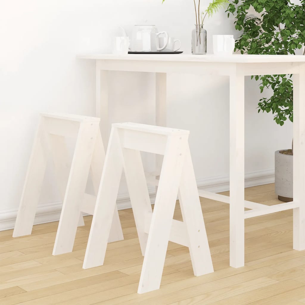 Sgabelli 2 pz Bianchi 40x40x60 cm in Legno Massello di Pino - homemem39