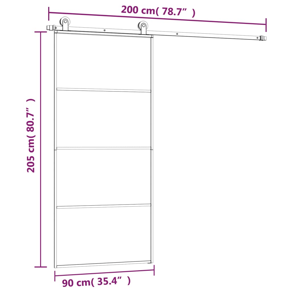 Porta Scorrevole con Ferramenta 90x205cm Vetro ESG Alluminio | homemem39