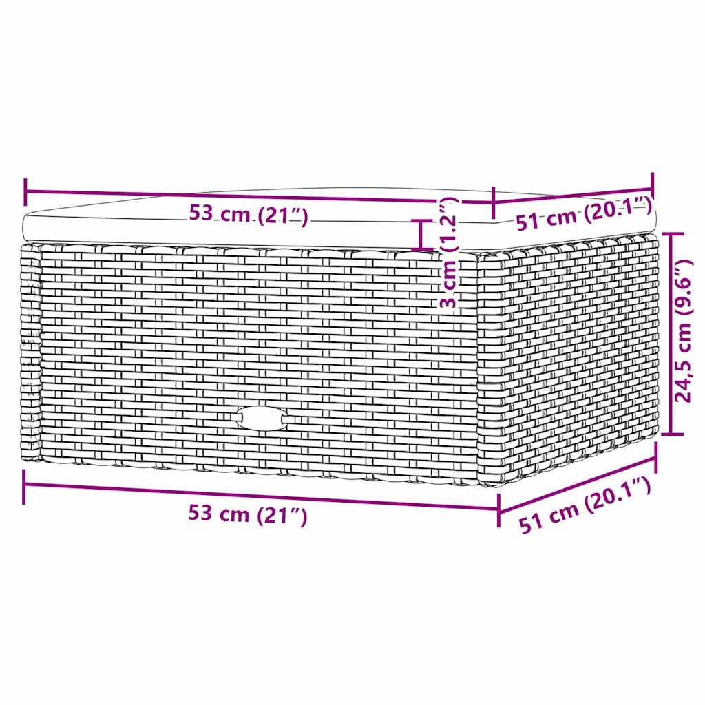 Poggiapiedi da Giardino con Cuscino in Polyrattan Nero