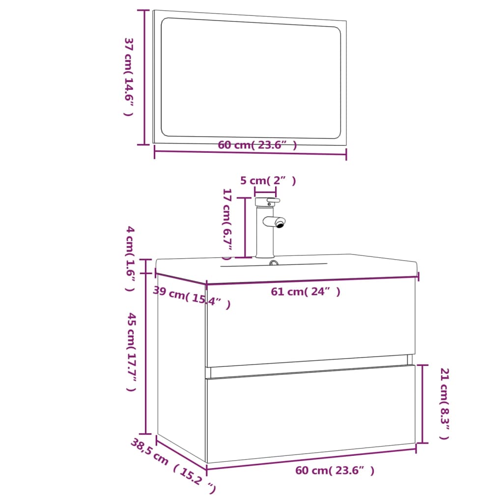 Set di Mobili da Bagno Rovere Fumo in Legno Multistrato | homemem39
