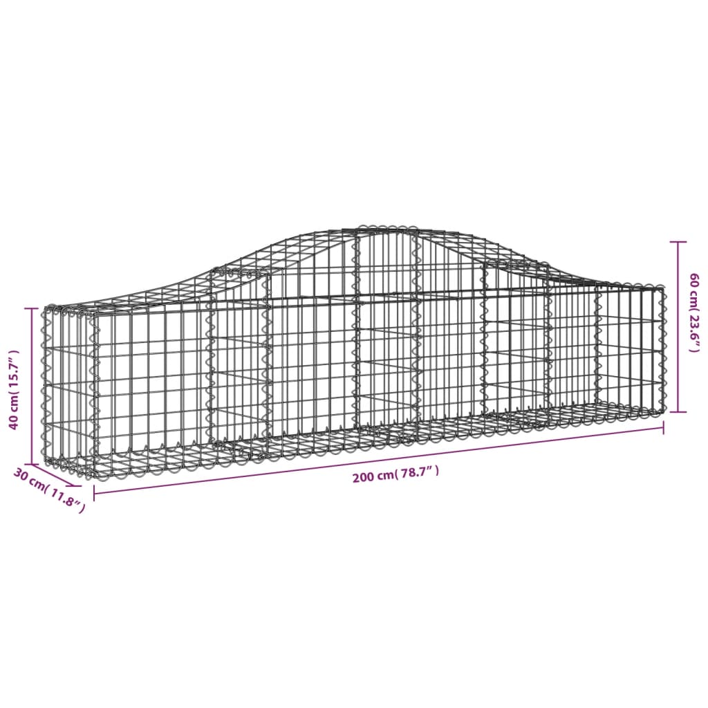 Cesto Gabbione ad Arco 200x30x40/60 cm Ferro Zincato | homemem39