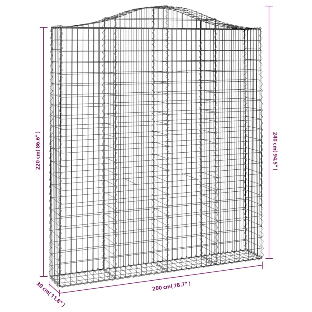 Cesto Gabbione ad Arco 200x30x220/240 cm Ferro Zincato | homemem39