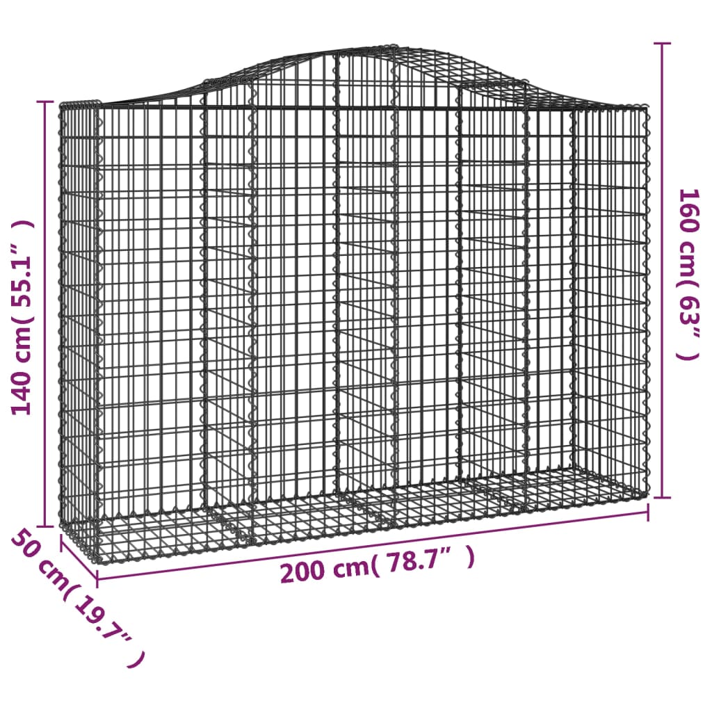 Cesto Gabbione ad Arco 200x50x140/160 cm Ferro Zincato | homemem39