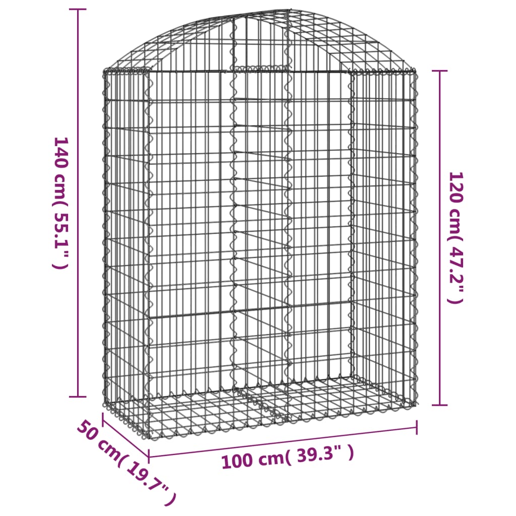Cesto Gabbione ad Arco 100x50x120/140 cm Ferro Zincato | homemem39