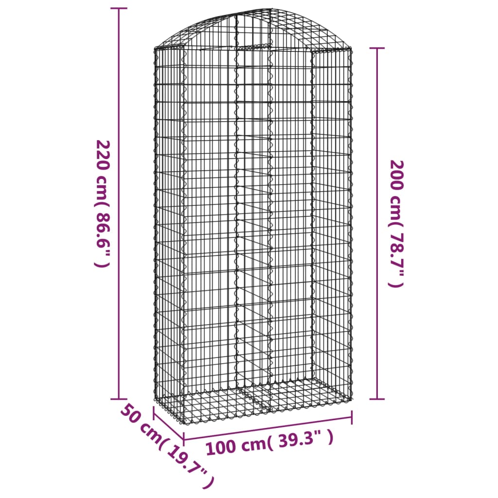 Cesto Gabbione ad Arco 100x50x200/220 cm Ferro Zincato | homemem39