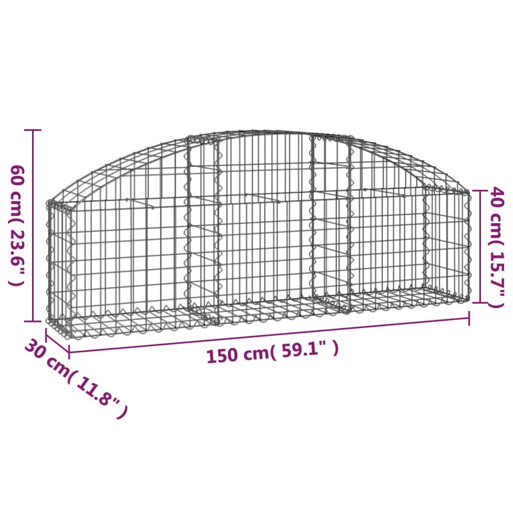 Cesto Gabbione ad Arco 150x30x40/60 cm Ferro Zincato | homemem39