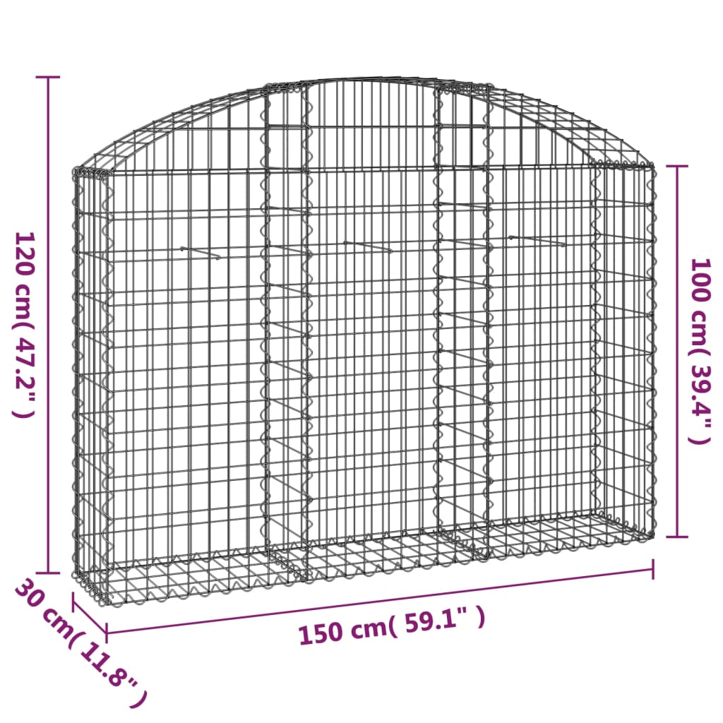 Cesto Gabbione ad Arco 150x30x100/120 cm Ferro Zincato | homemem39