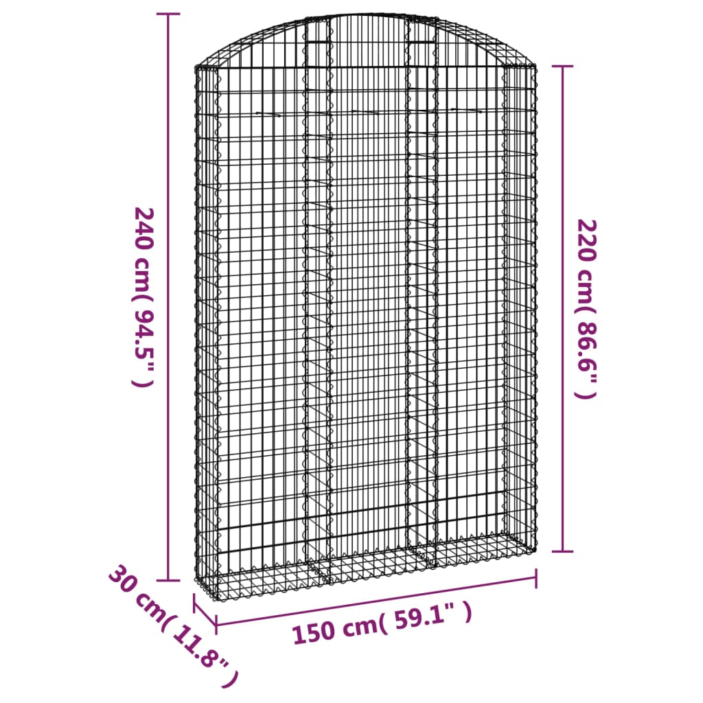 Cesto Gabbione ad Arco 150x30x220/240 cm Ferro Zincato | homemem39