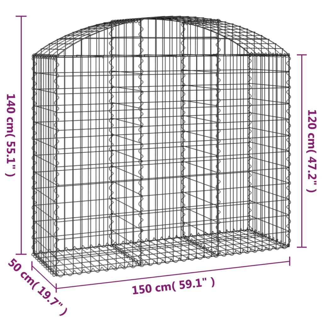 Cesto Gabbione ad Arco 150x50x120/140 cm Ferro Zincato | homemem39