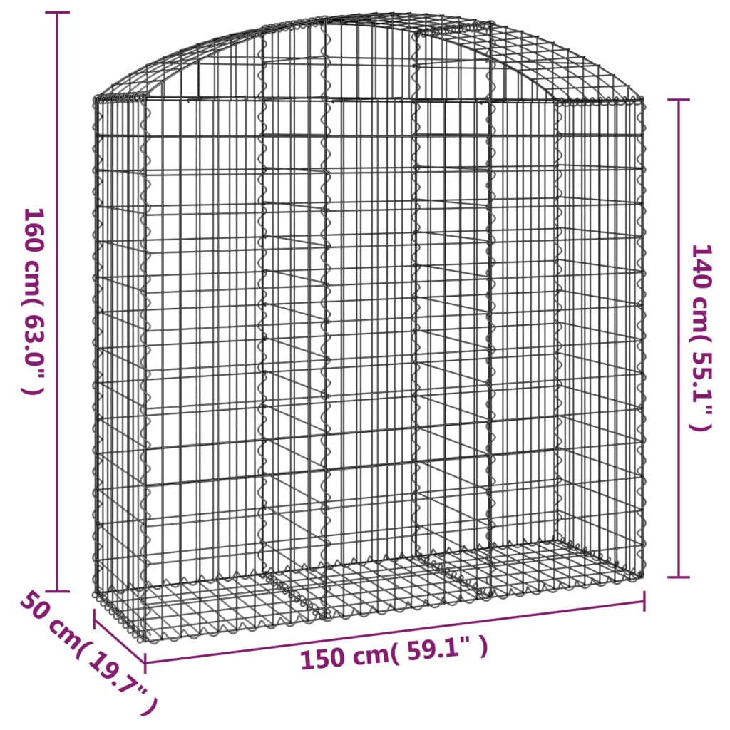 Cesto Gabbione ad Arco 150x50x140/160 cm Ferro Zincato | homemem39